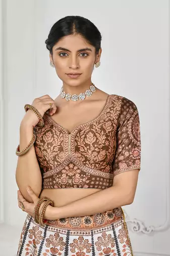 Brown Color Semistitched Digital Print Lehenga With Unstitched Blouse And Dupatta