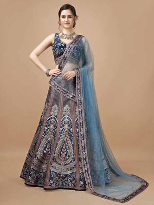 Blue Color Semistitched Digital Print Lehenga With Unstitched Blouse And Dupatta 1