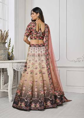 Brown Color Semistitched Digital Print Lehenga With Unstitched Blouse And Dupatta 4