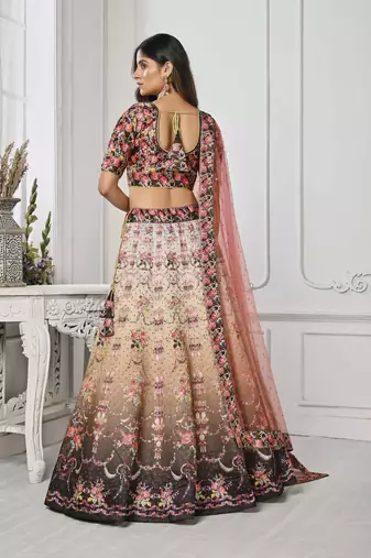 Brown Color Semistitched Digital Print Lehenga With Unstitched Blouse And Dupatta