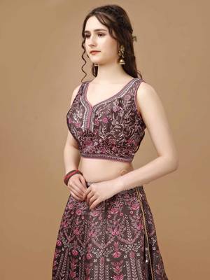 Maroon Color Semistitched Digital Print Lehenga With Unstitched Blouse And Dupatta 2