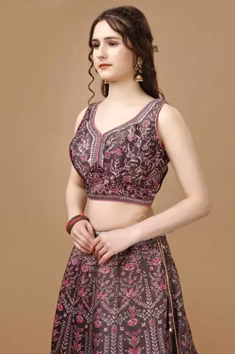 Maroon Color Semistitched Digital Print Lehenga With Unstitched Blouse And Dupatta