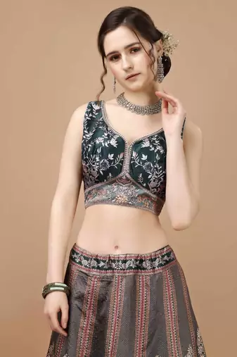 Grey Color Semistitched Digital Print Lehenga With Unstitched Blouse And Dupatta