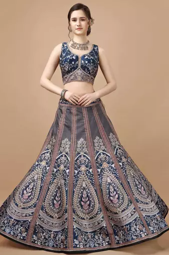 Blue Color Semistitched Digital Print Lehenga With Unstitched Blouse And Dupatta