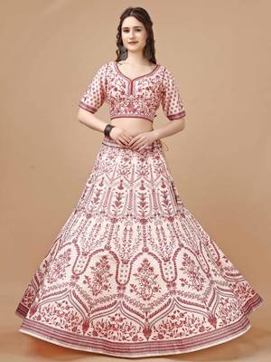 Red Color Semistitched Digital Print Lehenga With Unstitched Blouse And Dupatta 2