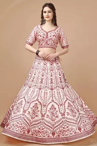 Red Color Semistitched Digital Print Lehenga With Unstitched Blouse And Dupatta