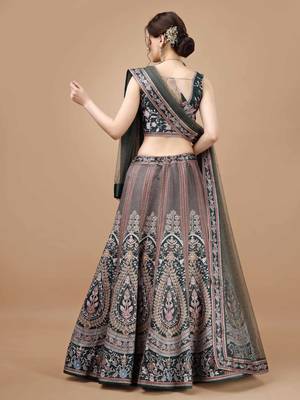 Grey Color Semistitched Digital Print Lehenga With Unstitched Blouse And Dupatta 4