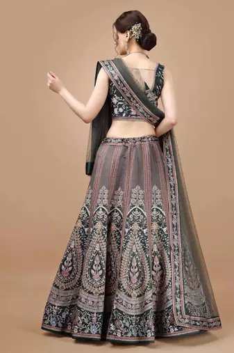Grey Color Semistitched Digital Print Lehenga With Unstitched Blouse And Dupatta