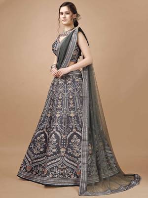 Grey semistitched digital print lehenga with unstitched blouse and dupatta 2