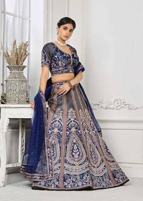 Blue Color Semistitched Digital Print Lehenga With Unstitched Blouse And Dupatta 1