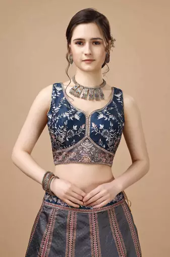 Blue Color Semistitched Digital Print Lehenga With Unstitched Blouse And Dupatta