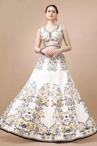 Semistitched Digital Print Lehenga With Unstitched Blouse And Dupatta