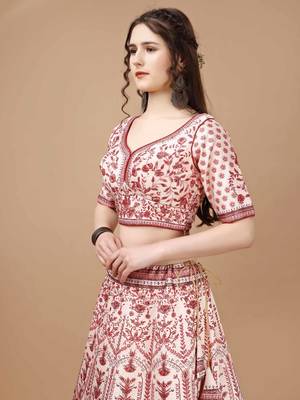 Red Color Semistitched Digital Print Lehenga With Unstitched Blouse And Dupatta 3