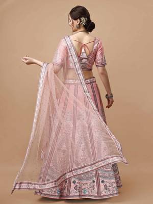 Pink Color Semistitched Digital Print Lehenga With Unstitched Blouse And Dupatta 4