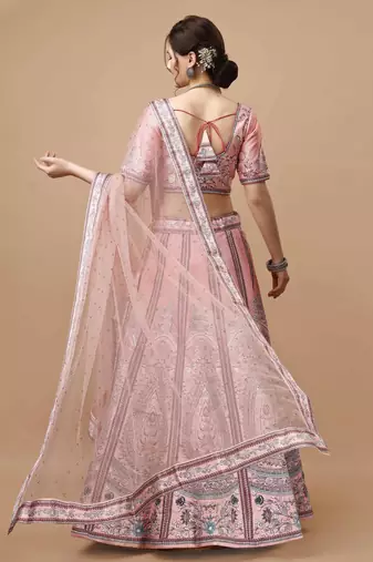 Pink Color Semistitched Digital Print Lehenga With Unstitched Blouse And Dupatta