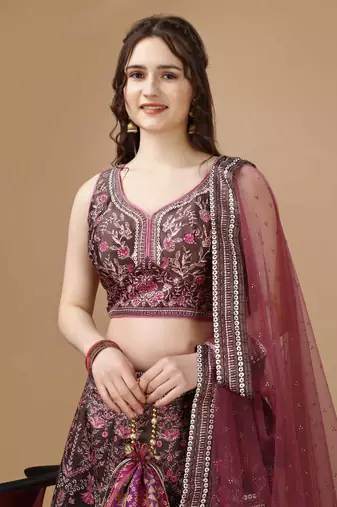 Maroon Color Semistitched Digital Print Lehenga With Unstitched Blouse And Dupatta