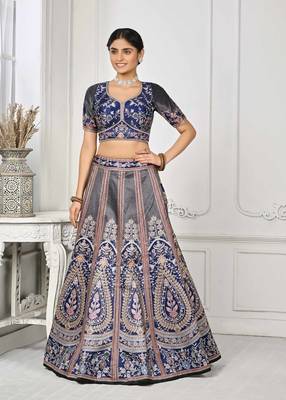 Blue Color Semistitched Digital Print Lehenga With Unstitched Blouse And Dupatta 2