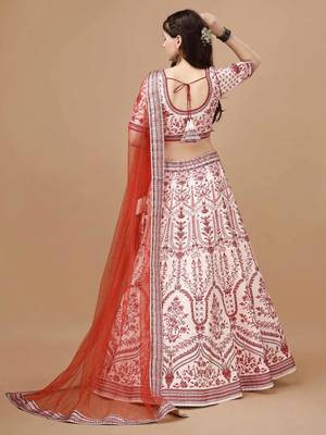 Red Color Semistitched Digital Print Lehenga With Unstitched Blouse And Dupatta 4