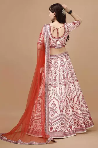 Red Color Semistitched Digital Print Lehenga With Unstitched Blouse And Dupatta