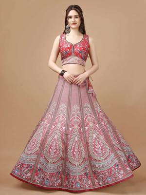 Pink Color Semistitched Digital Print Lehenga With Unstitched Blouse And Dupatta 1