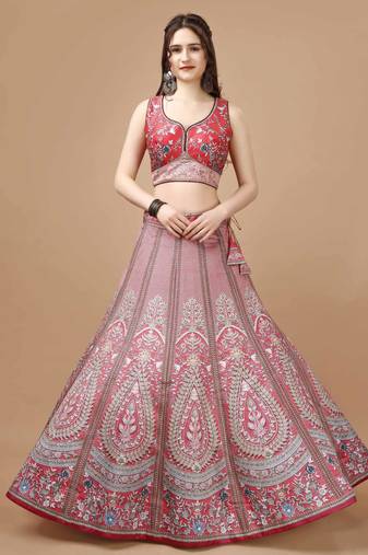 Pink Color Semistitched Digital Print Lehenga With Unstitched Blouse And Dupatta