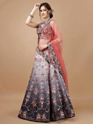 Grey Color Semistitched Digital Print Lehenga With Unstitched Blouse And Dupatta 1