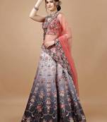 Grey Color Semistitched Digital Print Lehenga With Unstitched Blouse And Dupatta