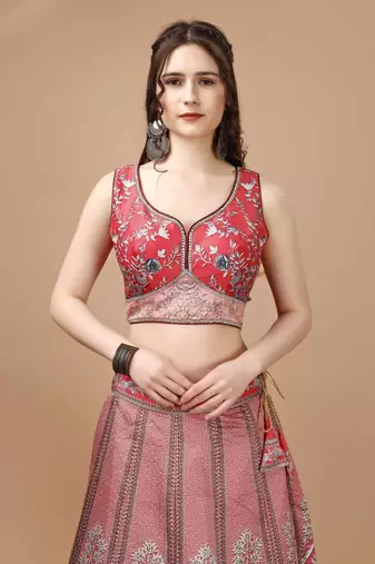 Pink Color Semistitched Digital Print Lehenga With Unstitched Blouse And Dupatta