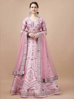 Pink Color Semistitched Digital Print Lehenga With Unstitched Blouse And Dupatta 1