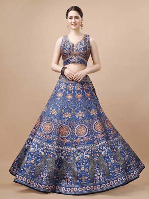 Blue Color Semi stitched Digital Print Lehenga With Unstitched Blouse And Dupatta 1