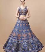 Blue Color Semi stitched Digital Print Lehenga With Unstitched Blouse And Dupatta
