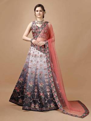 Grey Color Semistitched Digital Print Lehenga With Unstitched Blouse And Dupatta 2