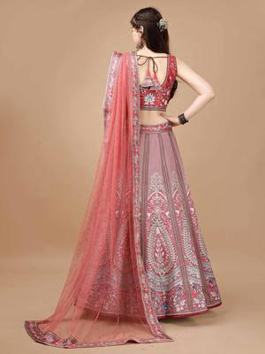 Pink Color Semistitched Digital Print Lehenga With Unstitched Blouse And Dupatta 3