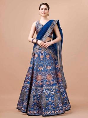 Blue Color Semi stitched Digital Print Lehenga With Unstitched Blouse And Dupatta 2