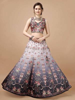 Grey Color Semistitched Digital Print Lehenga With Unstitched Blouse And Dupatta 3