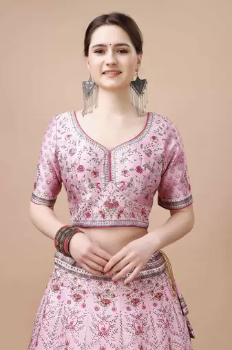 Pink Color Semistitched Digital Print Lehenga With Unstitched Blouse And Dupatta