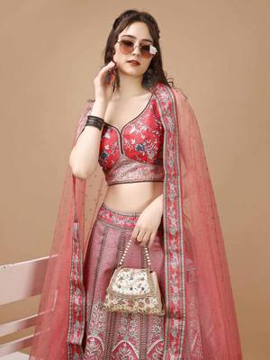 Pink Color Semistitched Digital Print Lehenga With Unstitched Blouse And Dupatta 4