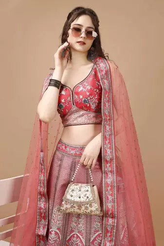 Pink Color Semistitched Digital Print Lehenga With Unstitched Blouse And Dupatta