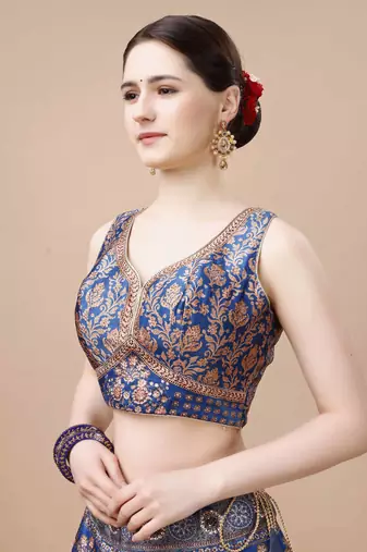 Blue Color Semi stitched Digital Print Lehenga With Unstitched Blouse And Dupatta