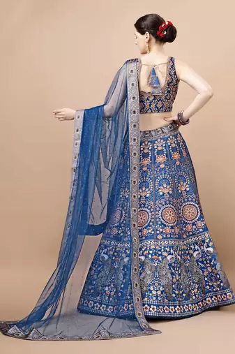 Blue Color Semi stitched Digital Print Lehenga With Unstitched Blouse And Dupatta