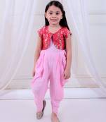 Twisha girls dhoti style jumpsuit with brocade shrug - baby pink & pink