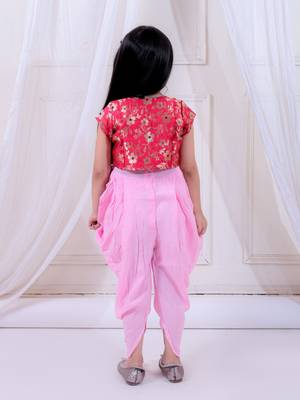 Twisha girls dhoti style jumpsuit with brocade shrug - baby pink & pink 2