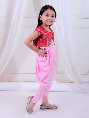 Twisha girls dhoti style jumpsuit with brocade shrug - baby pink & pink 3