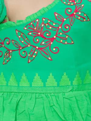 Twisha girls asymmetric neck embroidered top & printed dhoti pants - green & orange 5