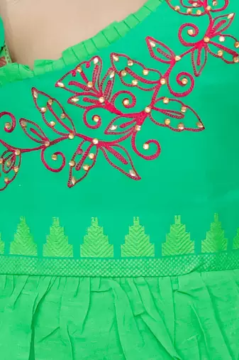 Twisha girls asymmetric neck embroidered top & printed dhoti pants - green & orange