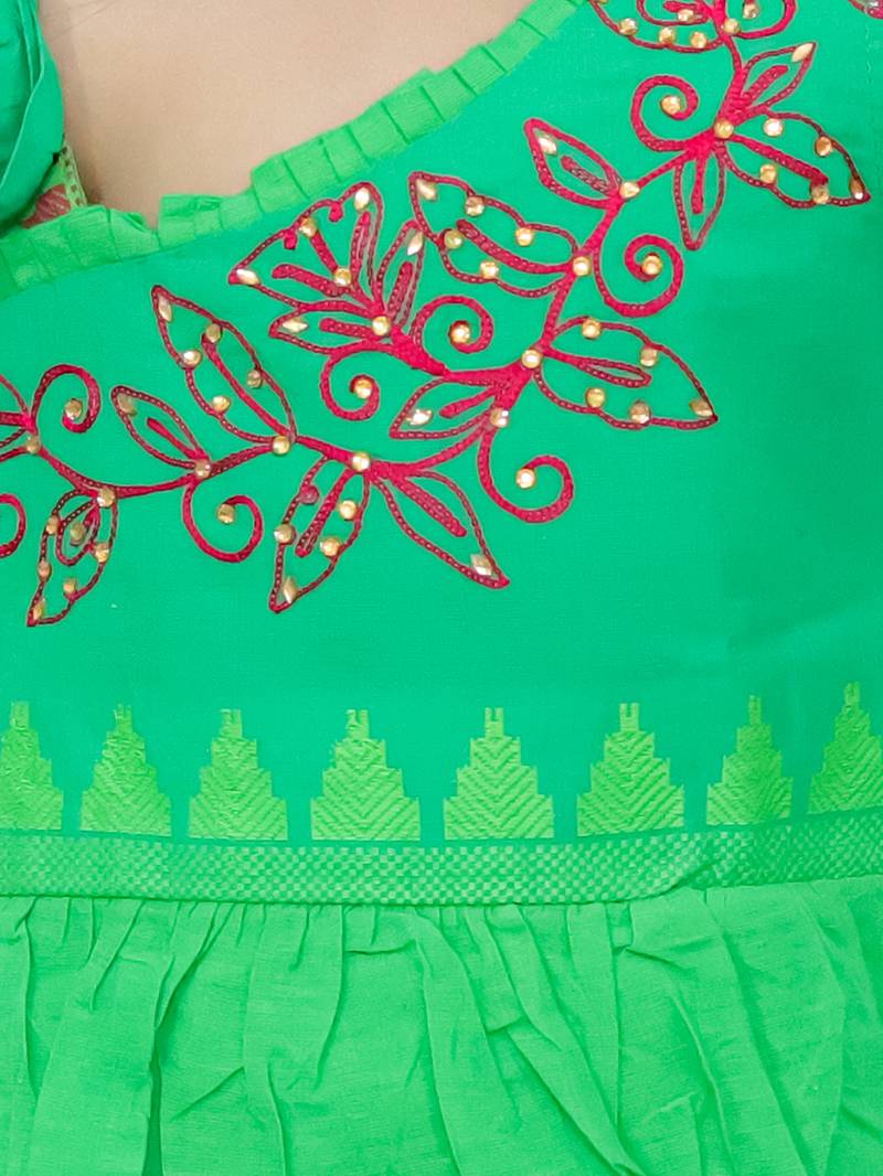 Twisha girls asymmetric neck embroidered top & printed dhoti pants - green & orange