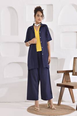 Navy blue and yellow vivid vibes three-piece coord set 1
