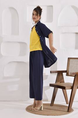 Navy blue and yellow vivid vibes three-piece coord set 2