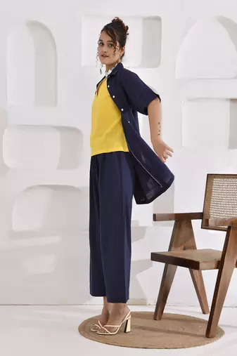 Navy blue and yellow vivid vibes three-piece coord set