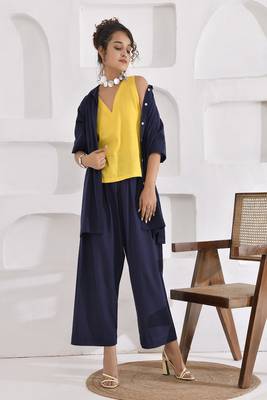 Navy blue and yellow vivid vibes three-piece coord set 4